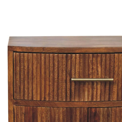 Solid Wood Curved Ribbed Bedside Table with Drawer | Nightstand