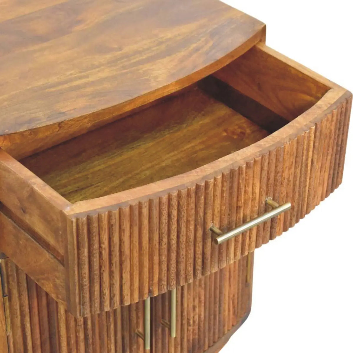 Solid Wood Curved Ribbed Bedside Table with Drawer | Nightstand