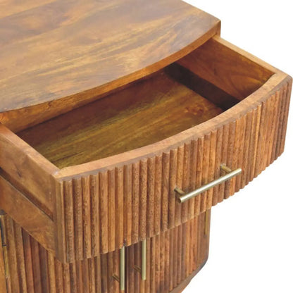 Solid Wood Curved Ribbed Bedside Table with Drawer | Nightstand