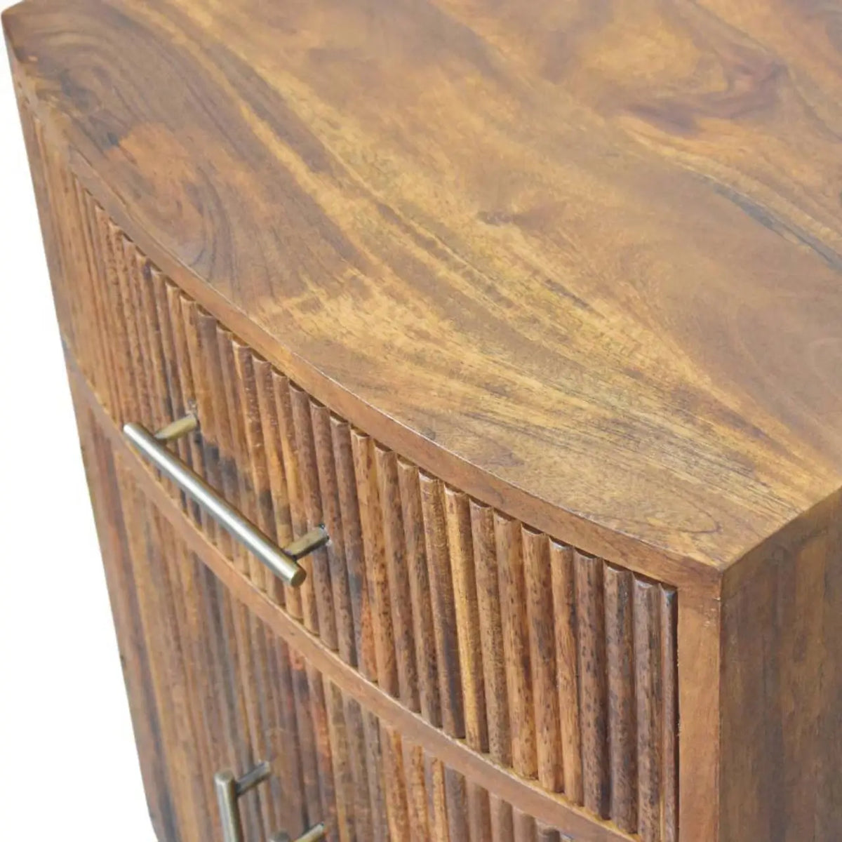 Solid Wood Curved Ribbed Bedside Table with Drawer | Nightstand