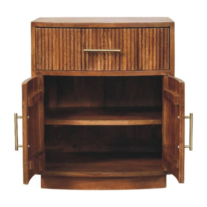 Solid Wood Curved Ribbed Bedside Table with Drawer | Nightstand