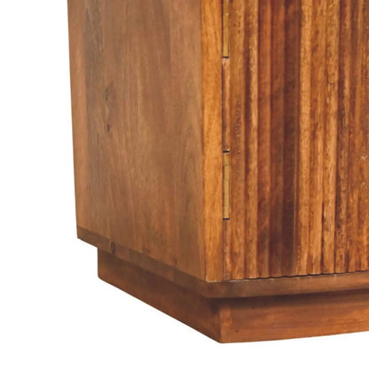 Solid Wood Curved Ribbed Bedside Table with Drawer | Nightstand