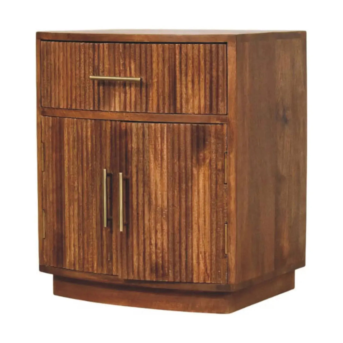 Solid Wood Curved Ribbed Bedside Table with Drawer | Nightstand