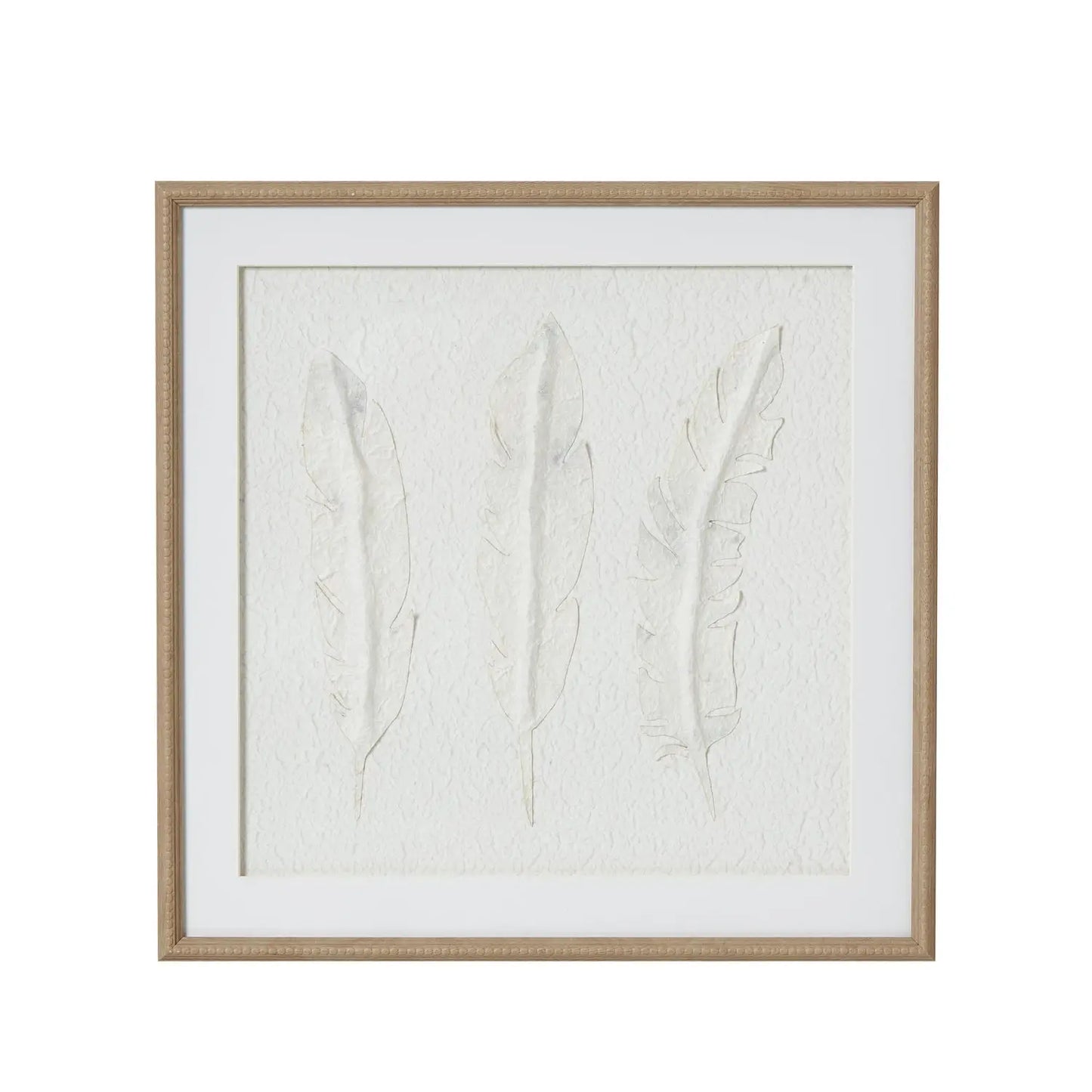Solli White Feathers Art Mounted In Beaded Frame