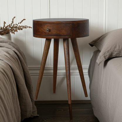 Nordic Chestnut Circular Bedside Table | Nightstand