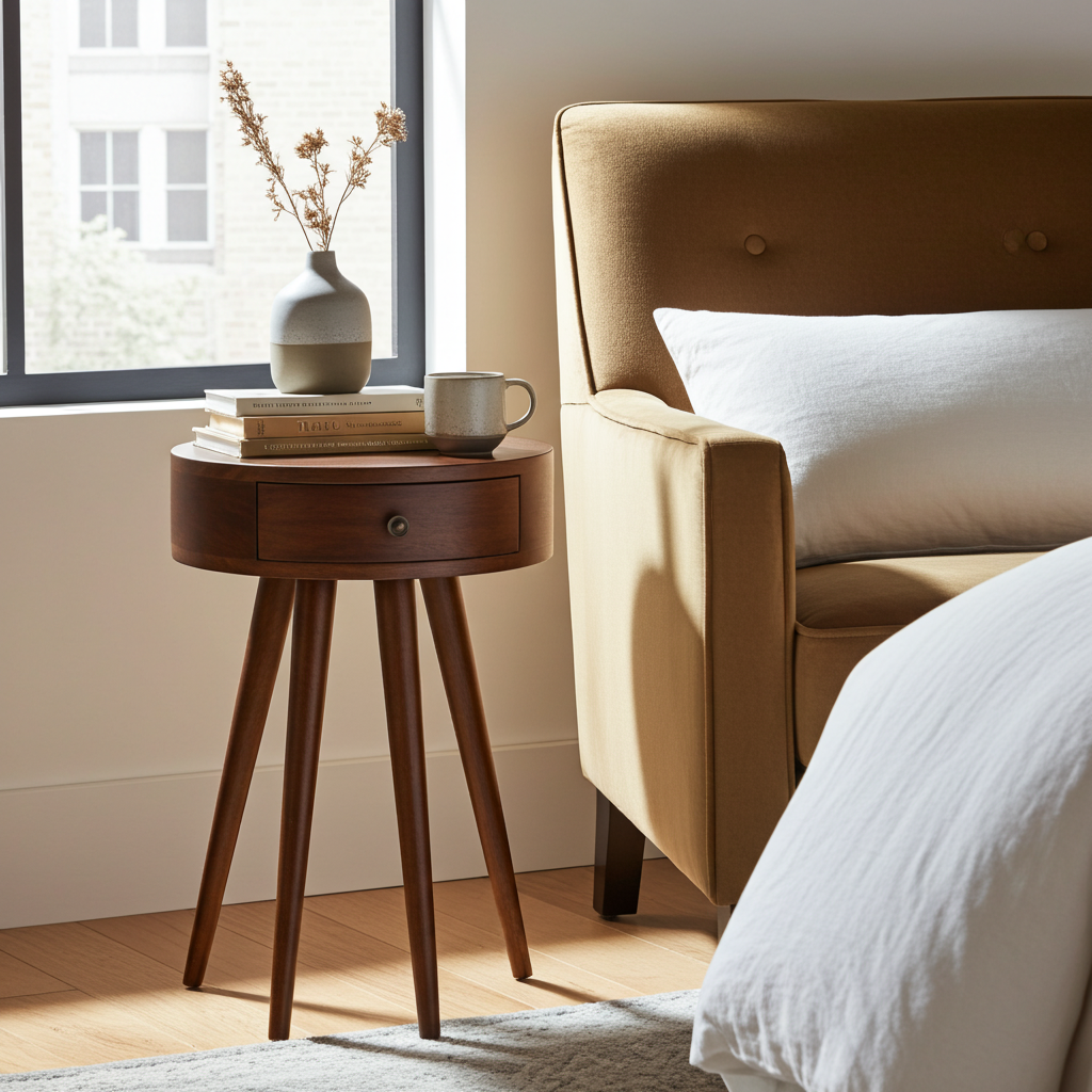 Nordic Chestnut Circular Bedside Table | Nightstand