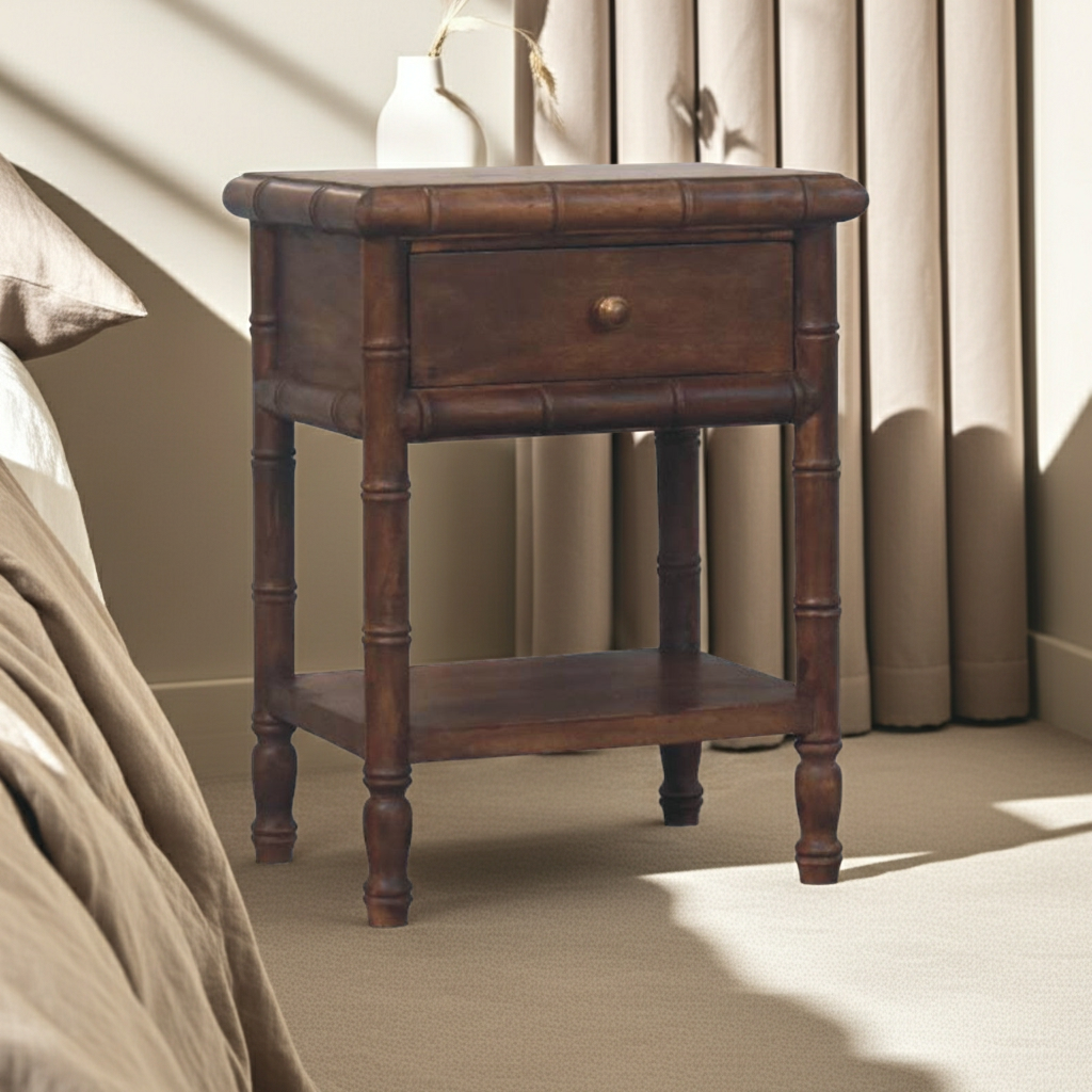 Bamboo Carved Bedside Table | Nightstand