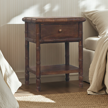 Bamboo Carved Bedside Table | Nightstand
