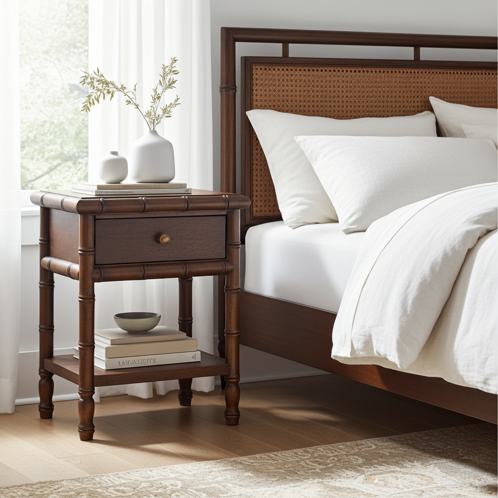 Bamboo Carved Bedside Table | Nightstand